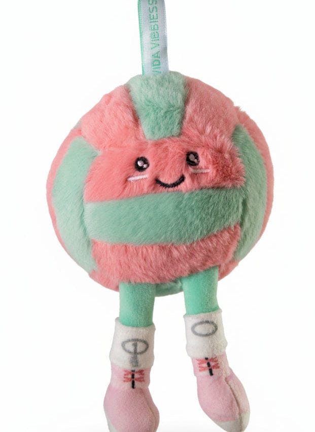 Mini Teal & Pink Plushie Charm – Volleyball Keychain